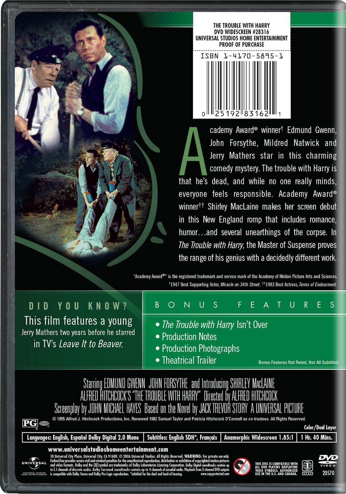 The Trouble With Harry DVD Shirley MacLaine NEW
