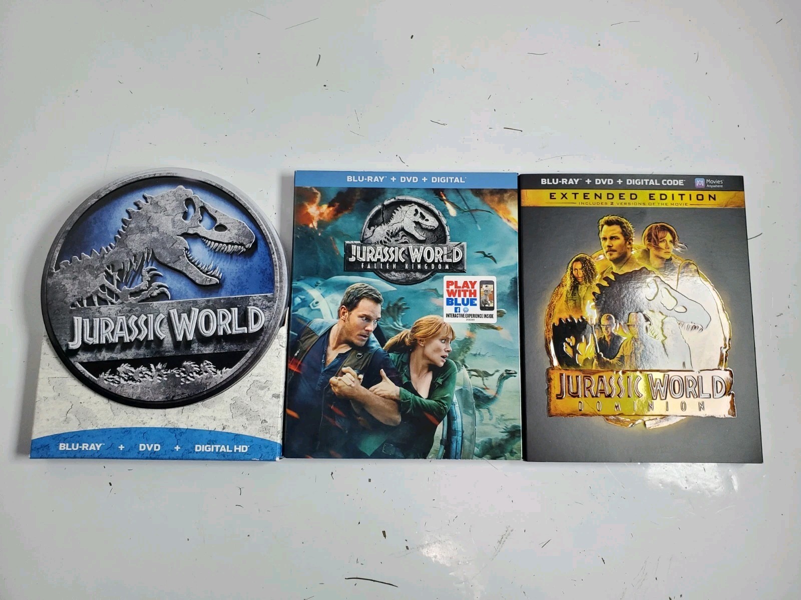 3 Jurassic World Blu Ray / DVD Movies Jurassic World, Fallen Kingdom, Dominion