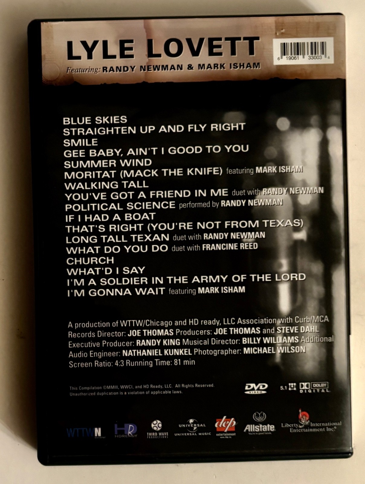 Lyle Lovett Featuring Randy Newman & Mark Isham and Songs From Smile DVD 2003