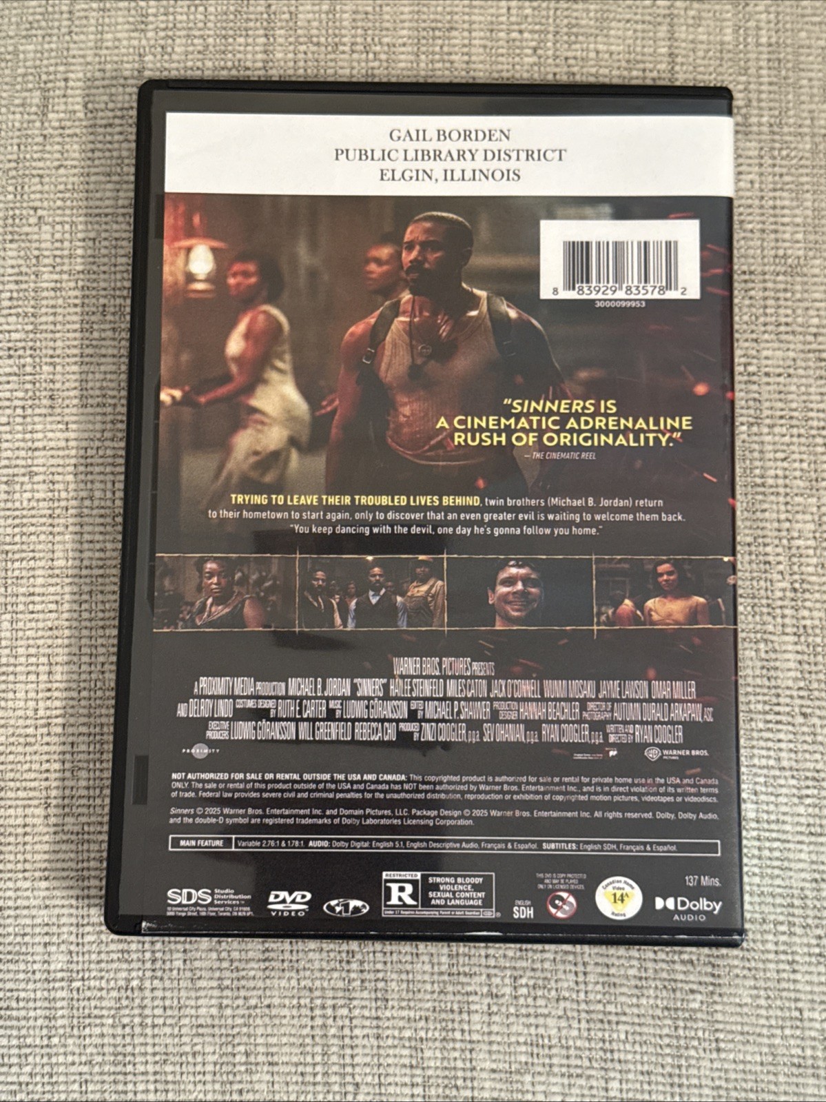 Sinners DVD Michael B Jordan 2025 Former Library Copy