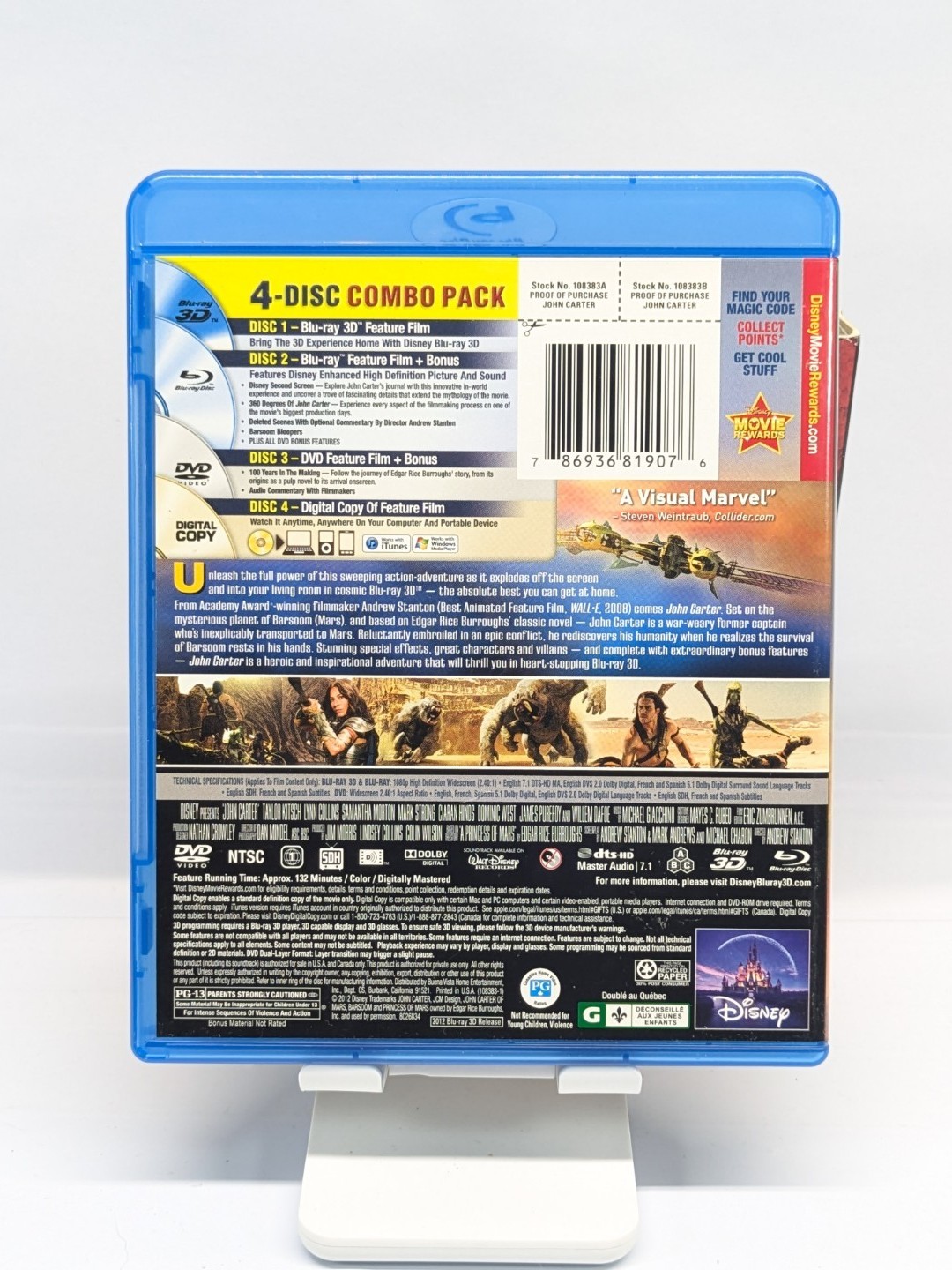 John Carter 3D Blu-ray 3D/Blu-ray/DVD W/Lenticular Slipcover RARE OOP NEW SEALED