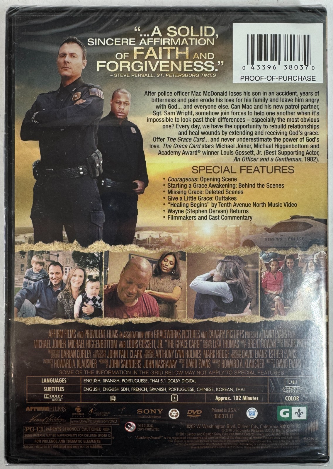 The Grace Card DVD 2010 Faith Based Christian Cop Police Drama Affirm Films NEW