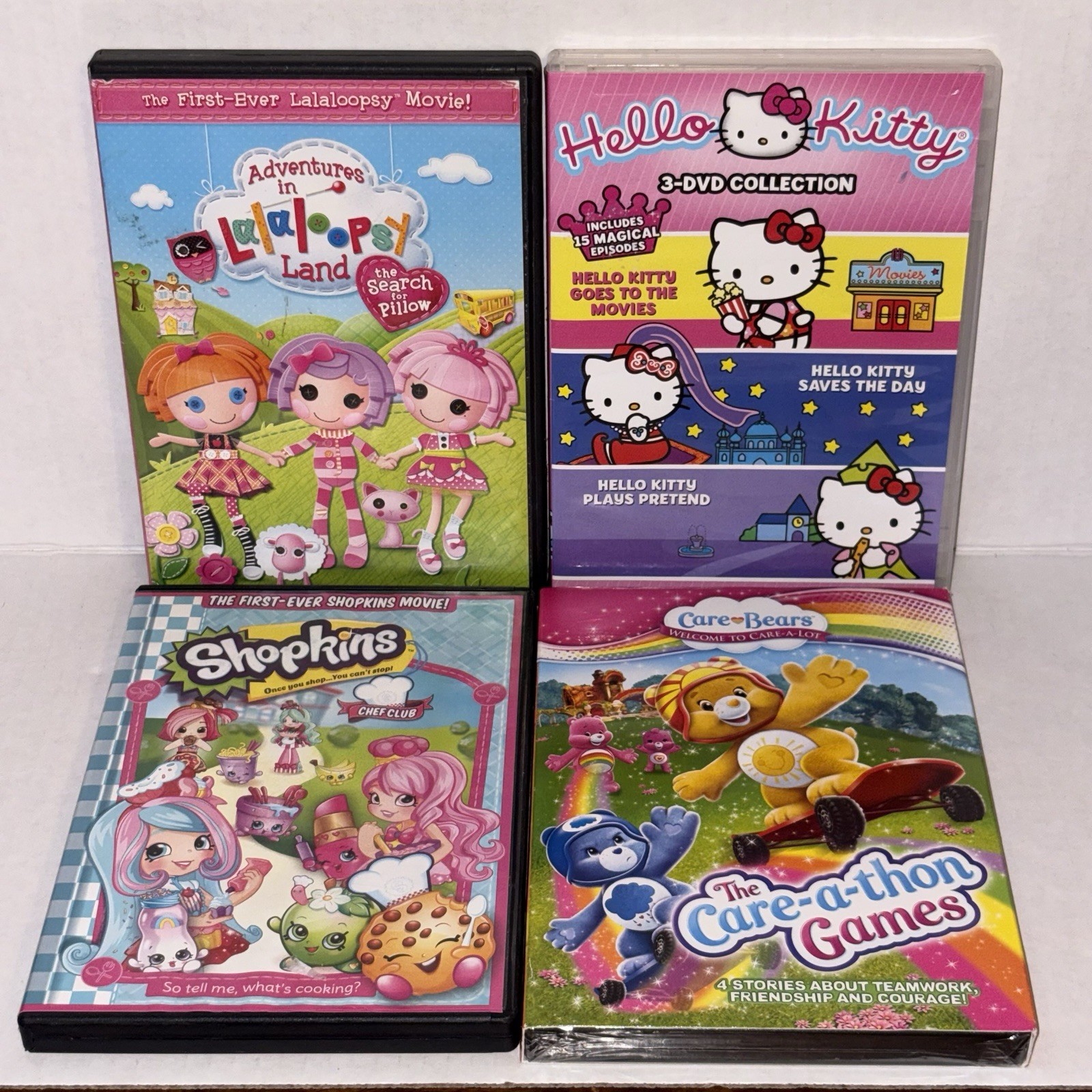 4 DVD Movie Bundle – Lalaloopsy, Hello Kitty, Shopkins, & Care Bears Kids Girls
