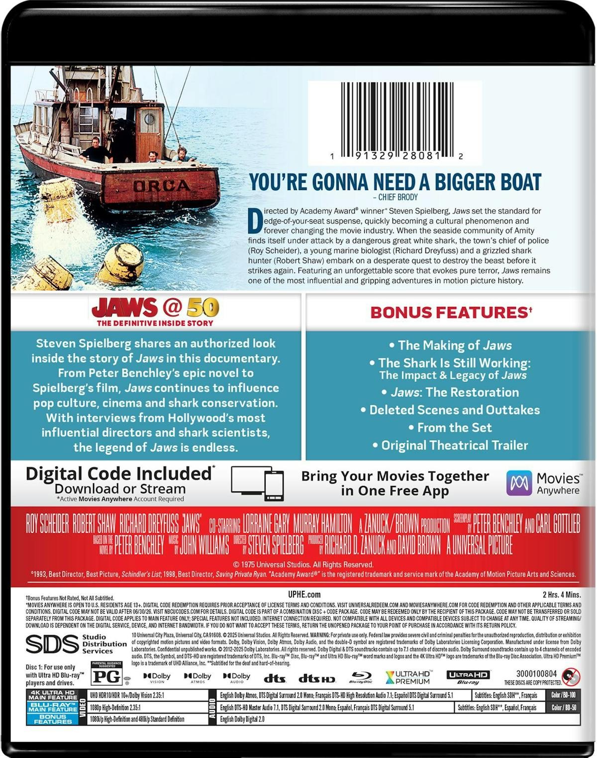 Jaws 50th Anniversary 4K UHD Blu-ray NEW