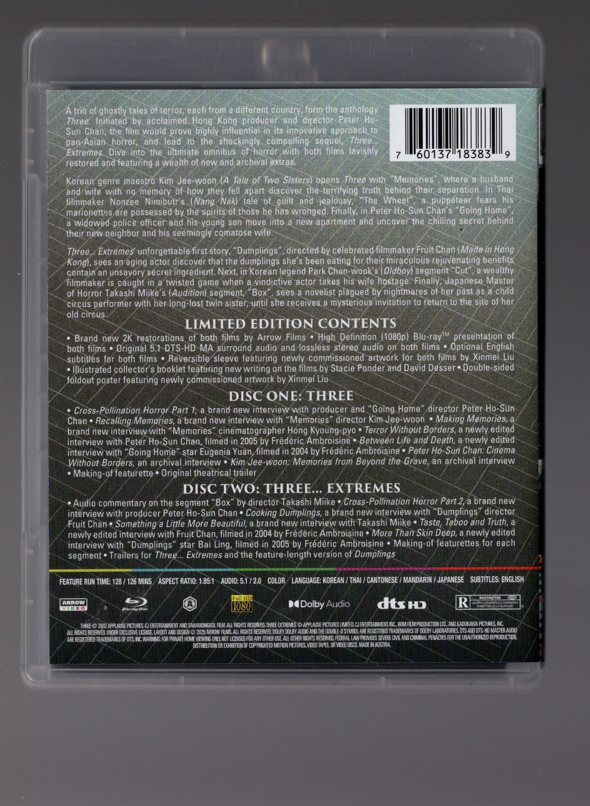 Three / Three… Extremes (Blu-ray, 2002-2004, 2-Disc Set) LIKE NEW w/Slipcover