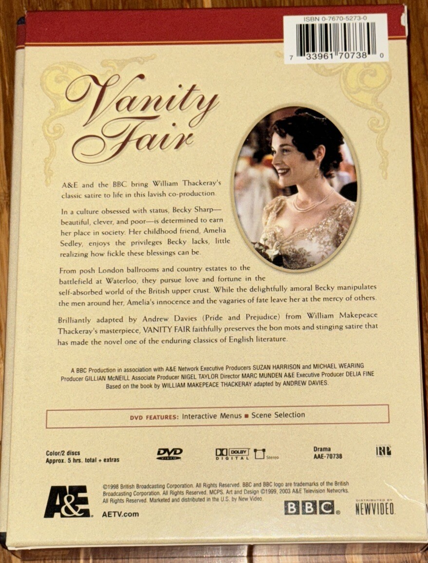 Vanity Fair (DVD, 2003) William Thackeray BBC Miniseries 300 Minutes Two Discs