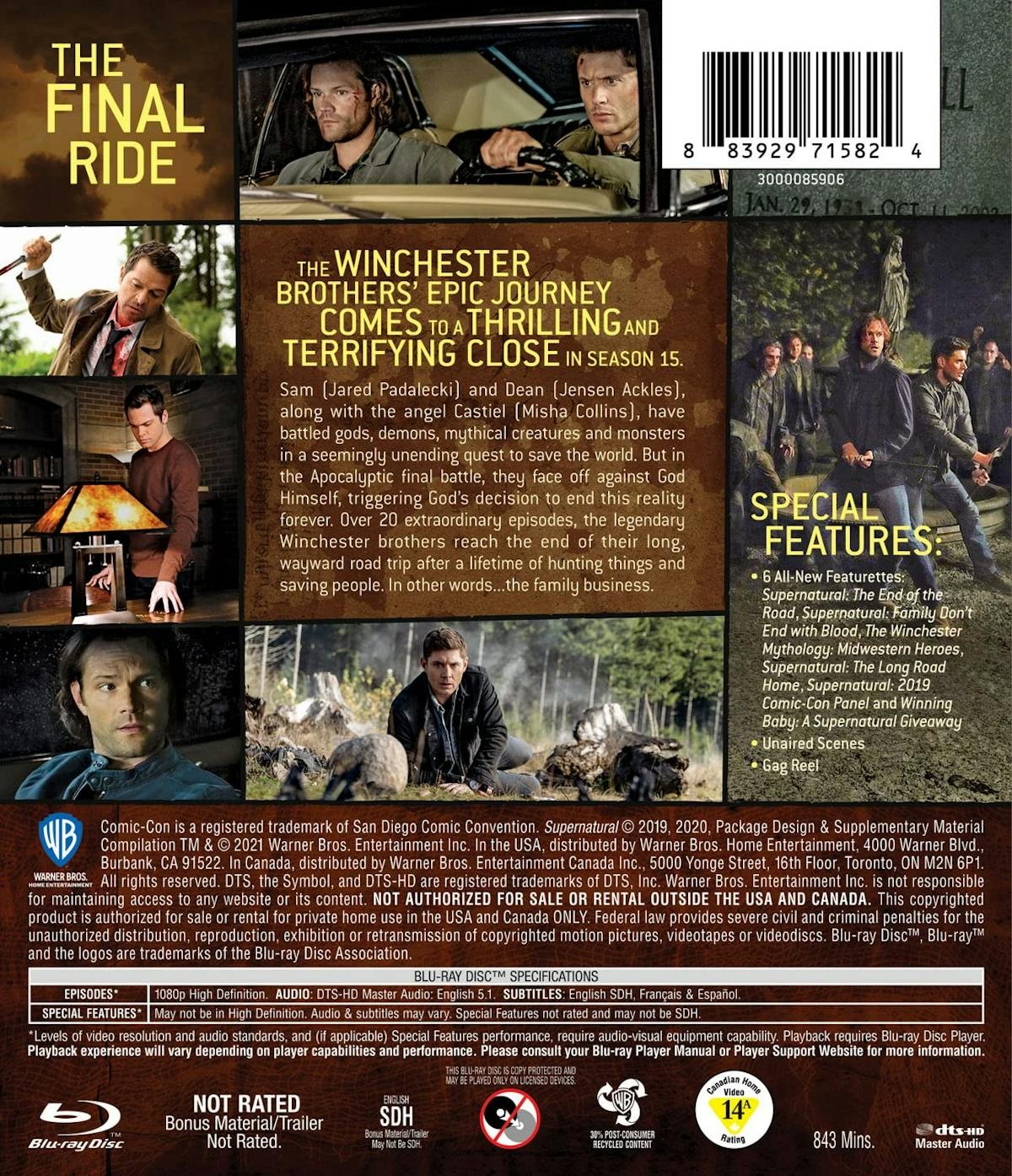 Supernatural The Complete Fifteenth Season Blu-ray Jared Padalecki NEW