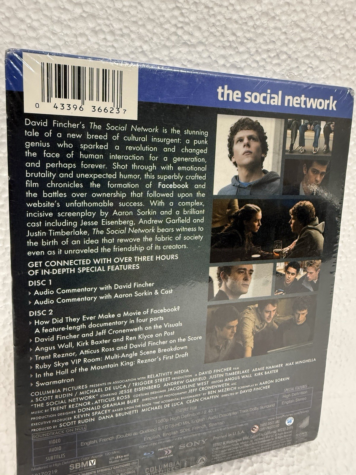 David Fincher THE SOCIAL NETWORK blu ray DVD Jesse Eisenberg Andrew Garfield-NEW