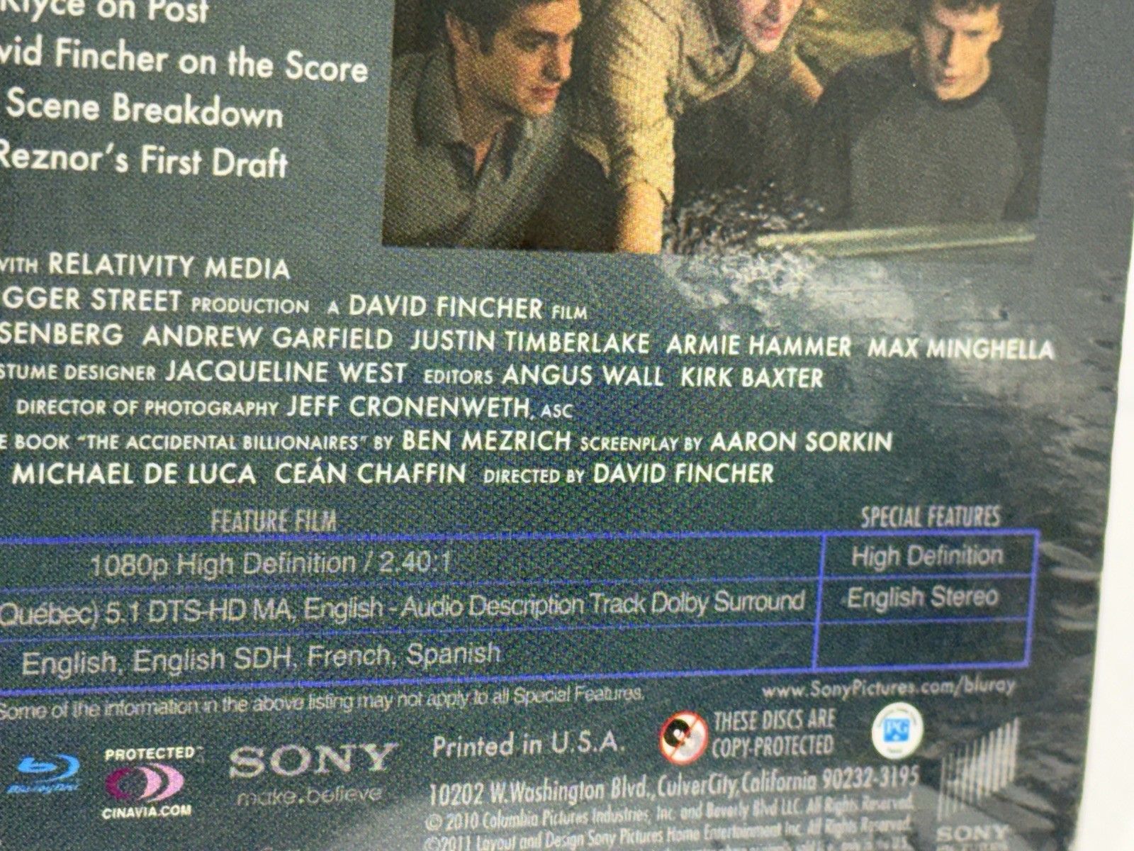 David Fincher THE SOCIAL NETWORK blu ray DVD Jesse Eisenberg Andrew Garfield-NEW