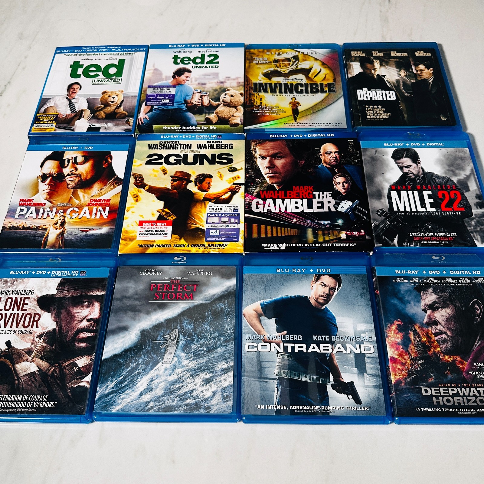 Mark Wahlberg – Blu-Ray Lot of 12 – Departed – Ted – Pain – Horizon – Invincible