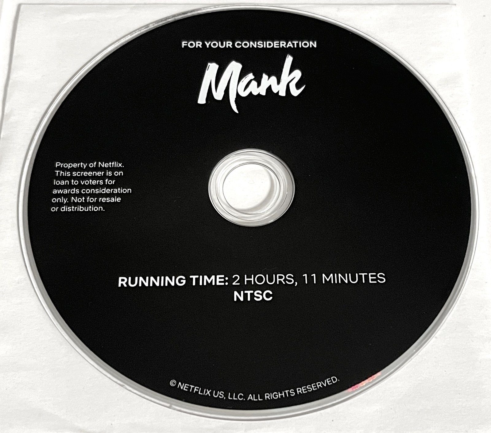 MANK David Fincher 2020 Netflix FYC DVD Screener Gary Oldman RARE HARDCOVER ED.