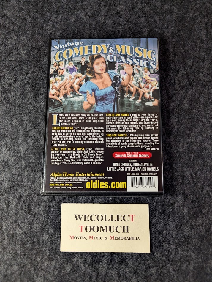 Vintage Comedy Music Classics 2011 DVD Alpha 4 Variety Collection Bing Crosby *
