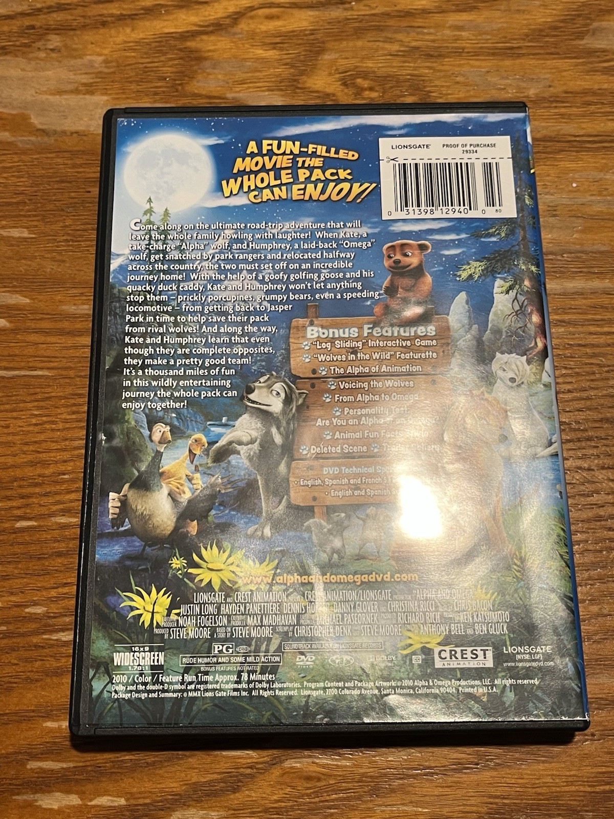 Alpha & Omega (2010) DVD Movie Lionsgate w/Replacement Case Animated Family Film