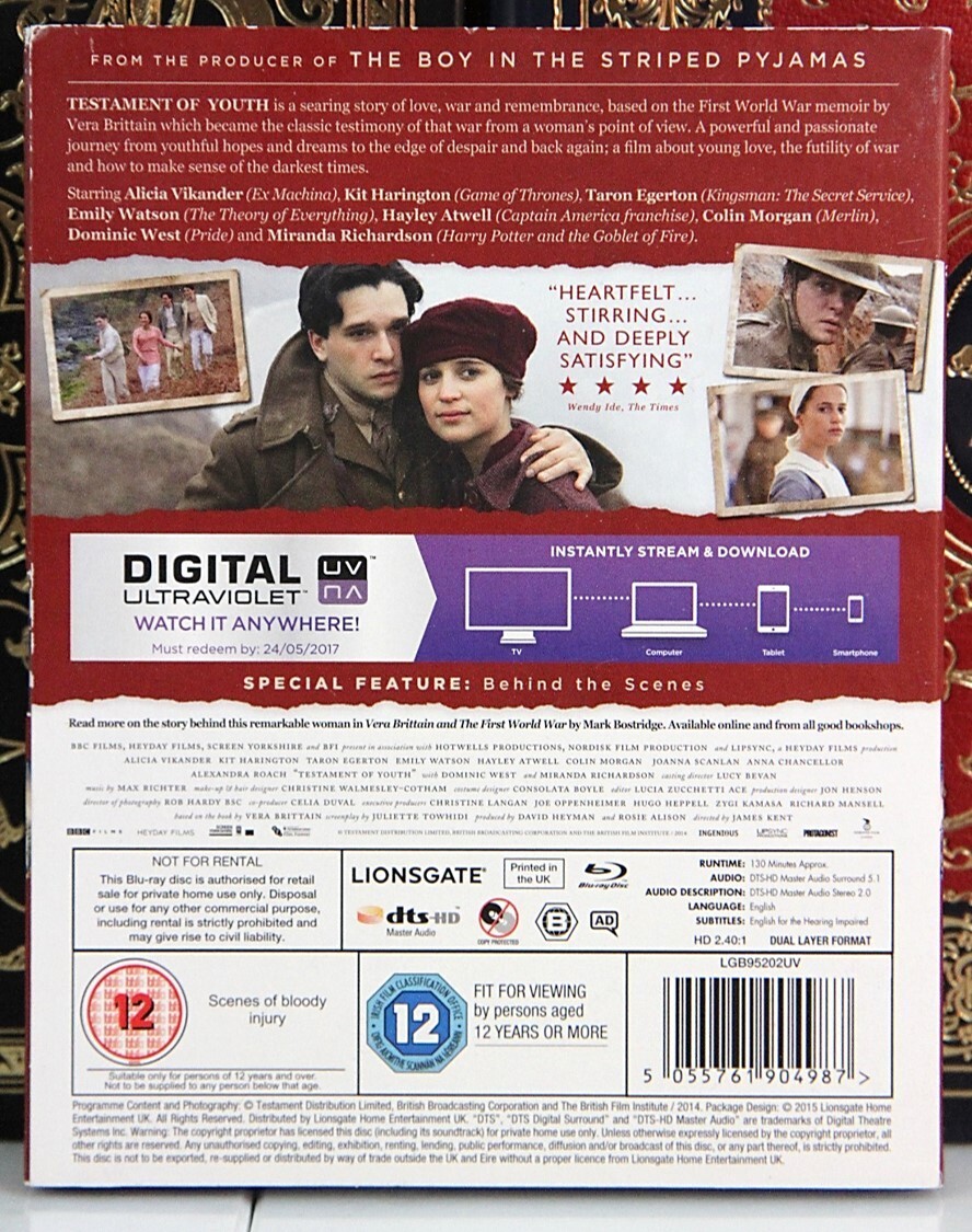 TESAMENT OF YOUTH Alicia Vikander BLU-RAY w SLIPCOVER🌟REGION 2 UK🌟 SHIPS BOXED