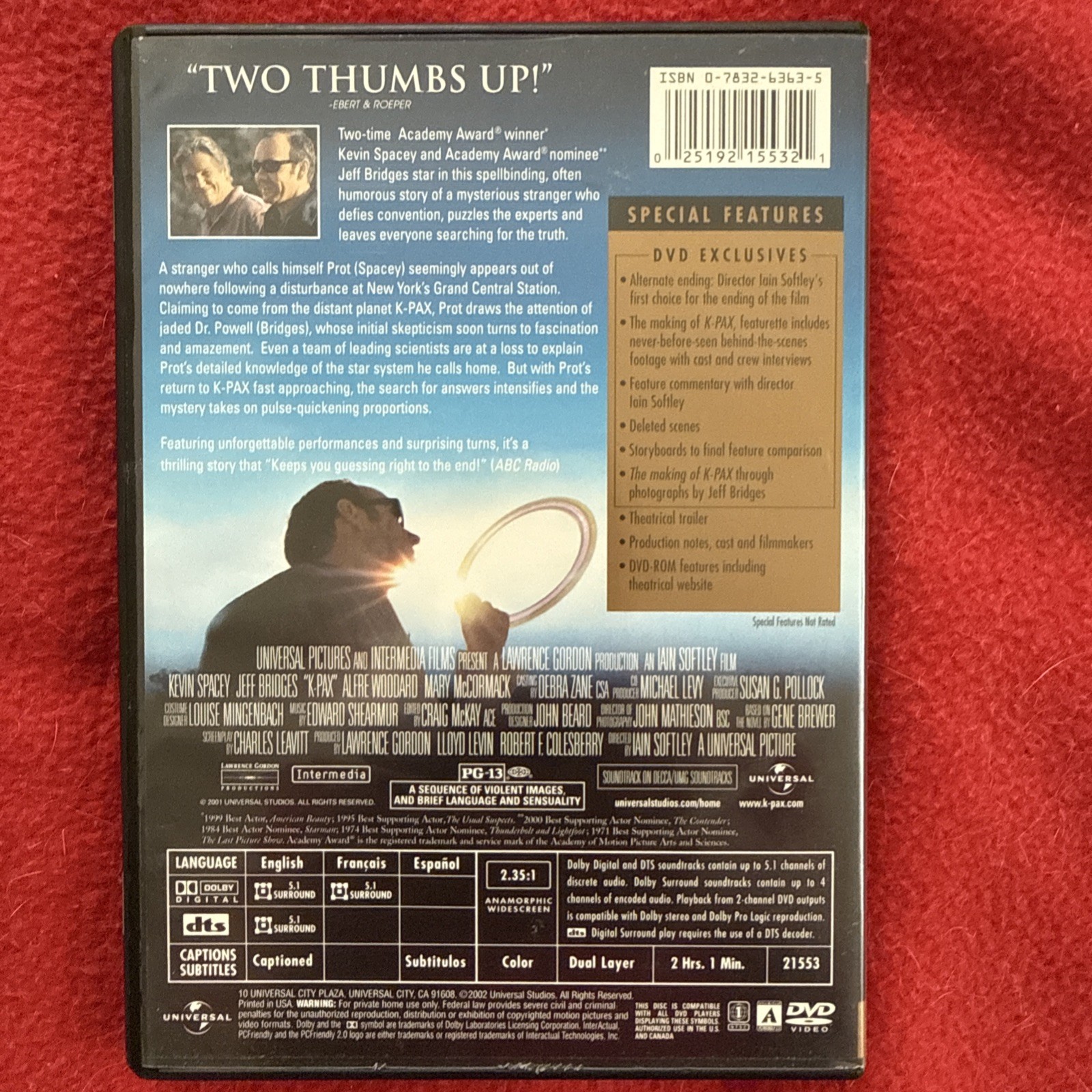 K-Pax DVD Collector’s Edition 2002 Movie Kevin Spacey Jeff Bridges Widescreen