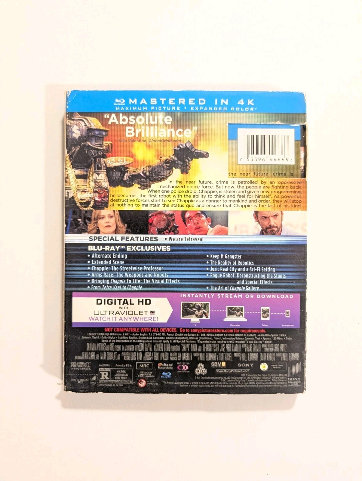 Chappie (Blu-ray + Ultraviolet, 2015) with Slipcover