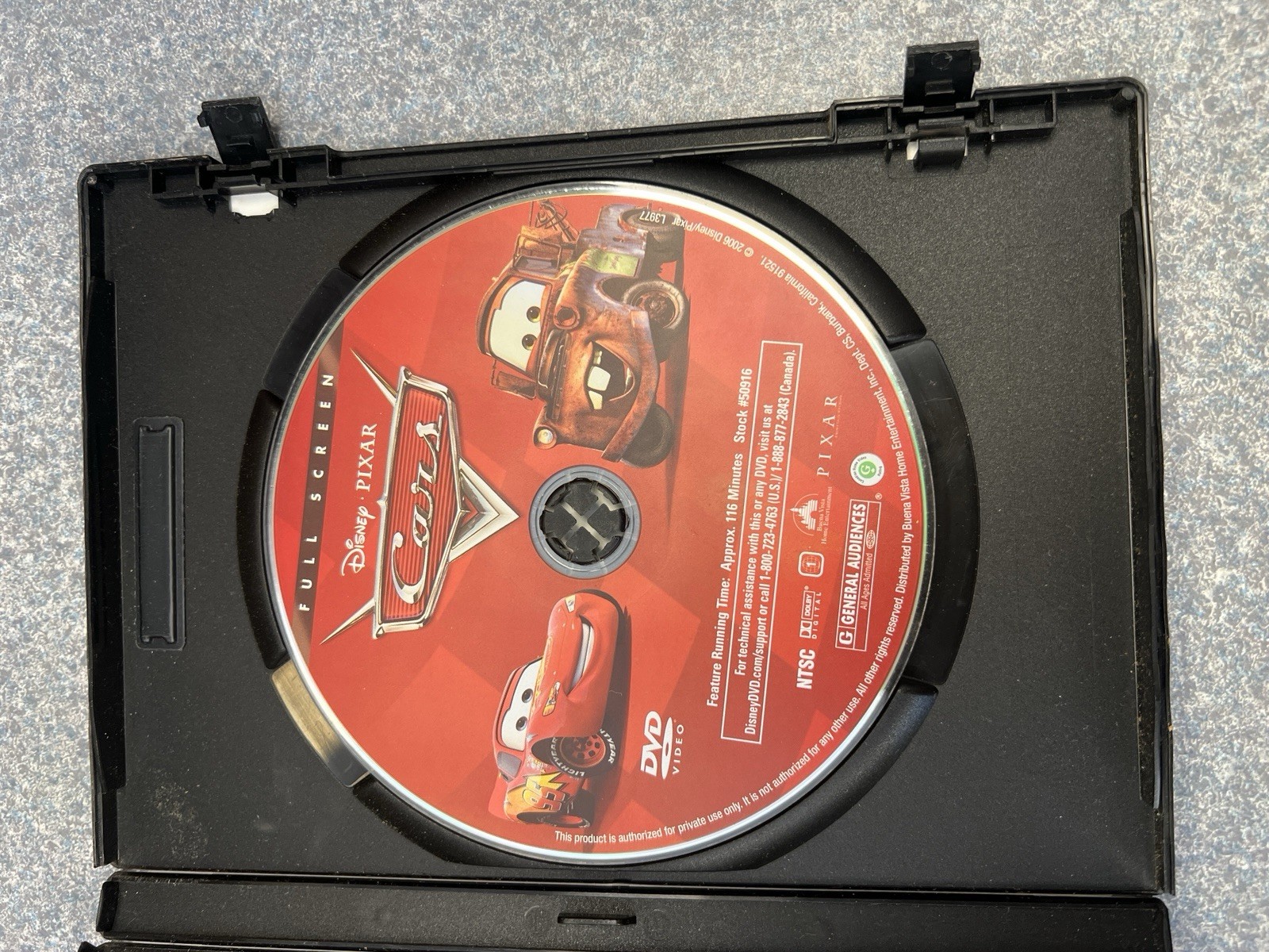 Disney Pixar Cars Full Screen DVD Movie G Rated 116 min Region 1 NTSC