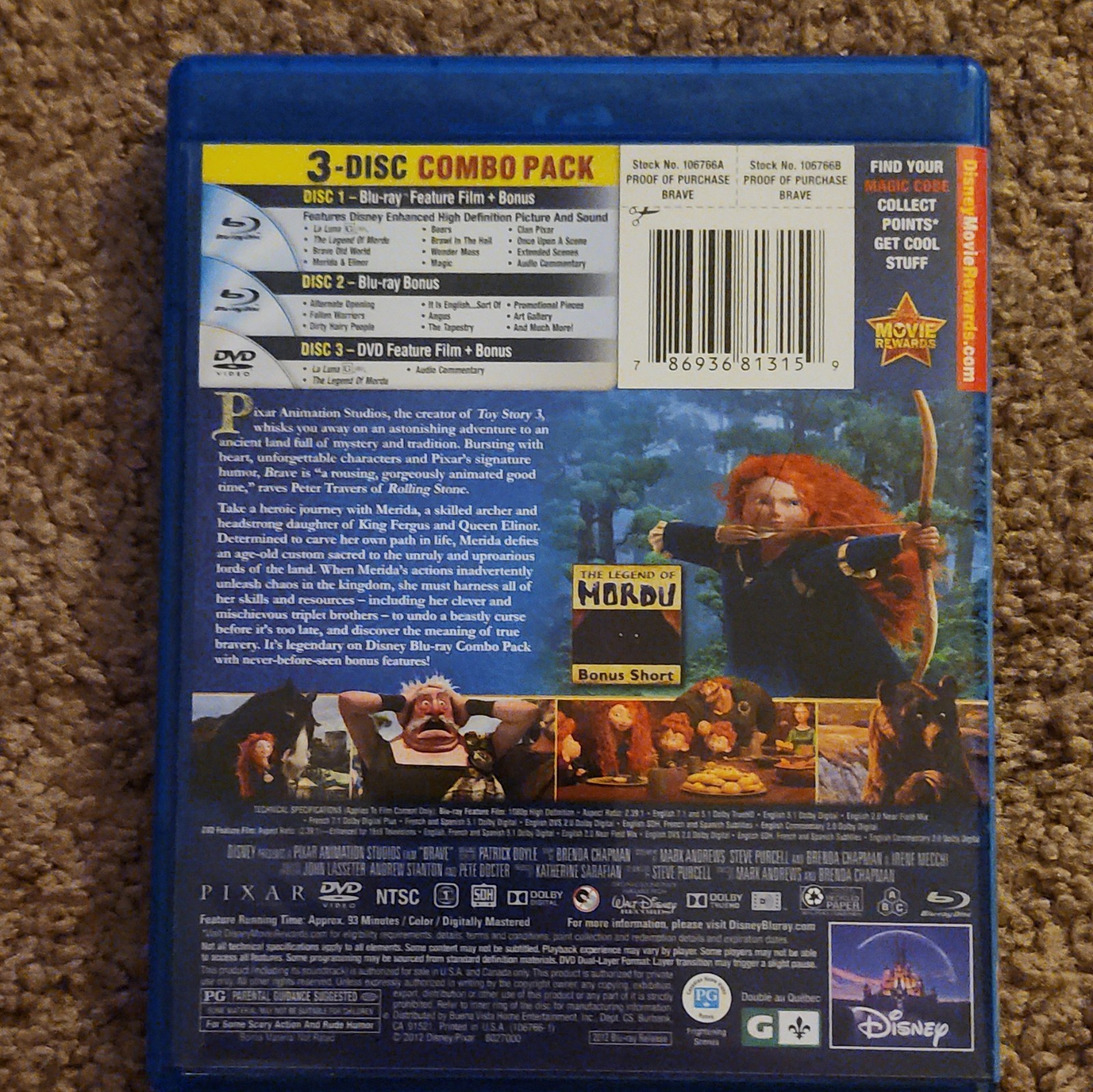 Disney Pixar Brave Collector’s Edition Blu-ray PG NTSC 2012 93 Min