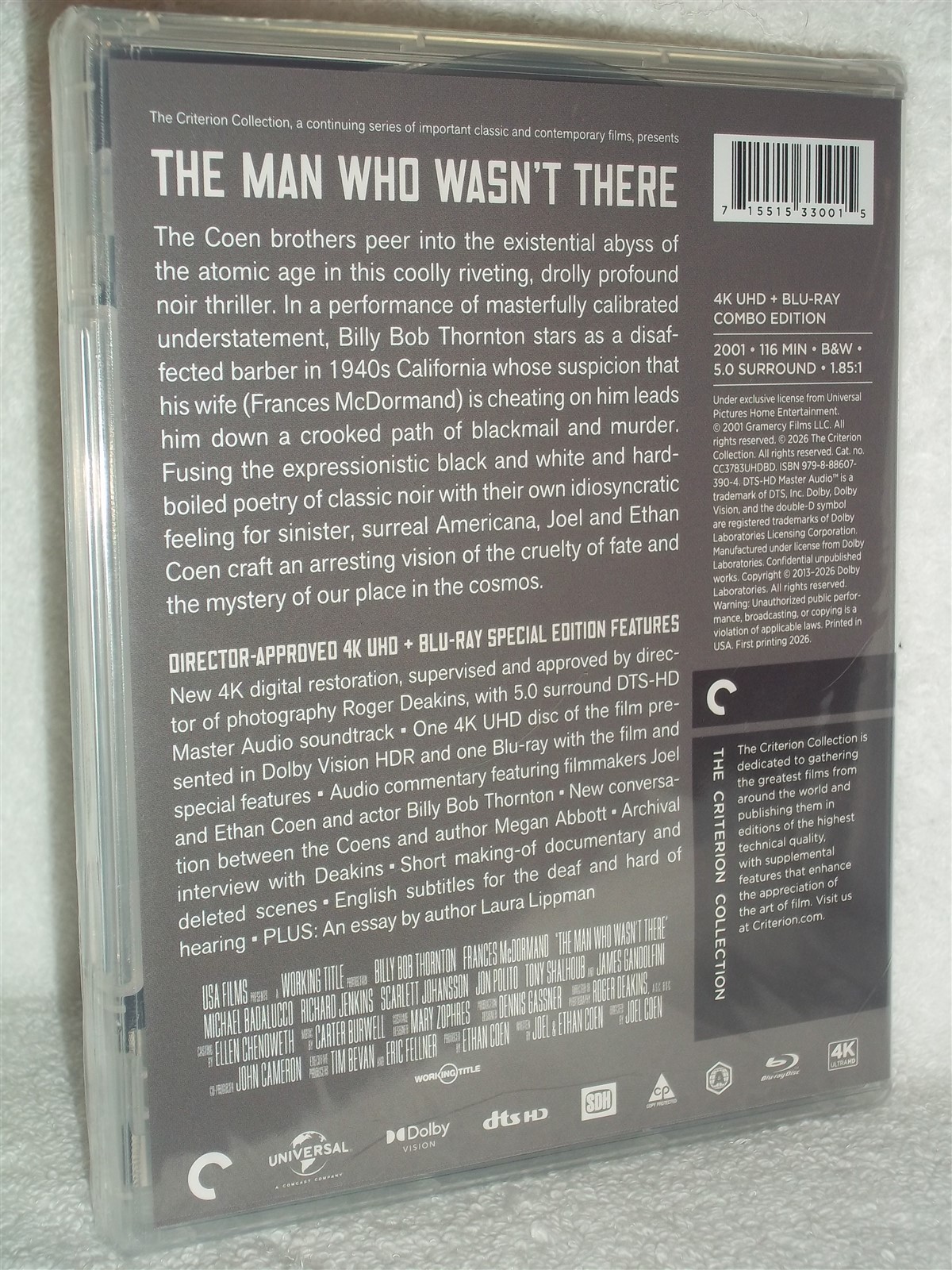 The Man Who Wasn’t There (4K/Blu-ray, 2026, CRITERION) NEW Joel Coen mystery