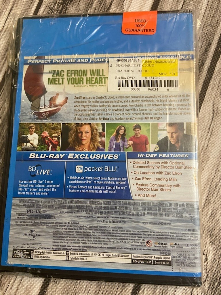 CHARLIE ST. CLOUD (BLU-RAY) Zac Efron, Kim Basinger USED 100% GUARANTEED