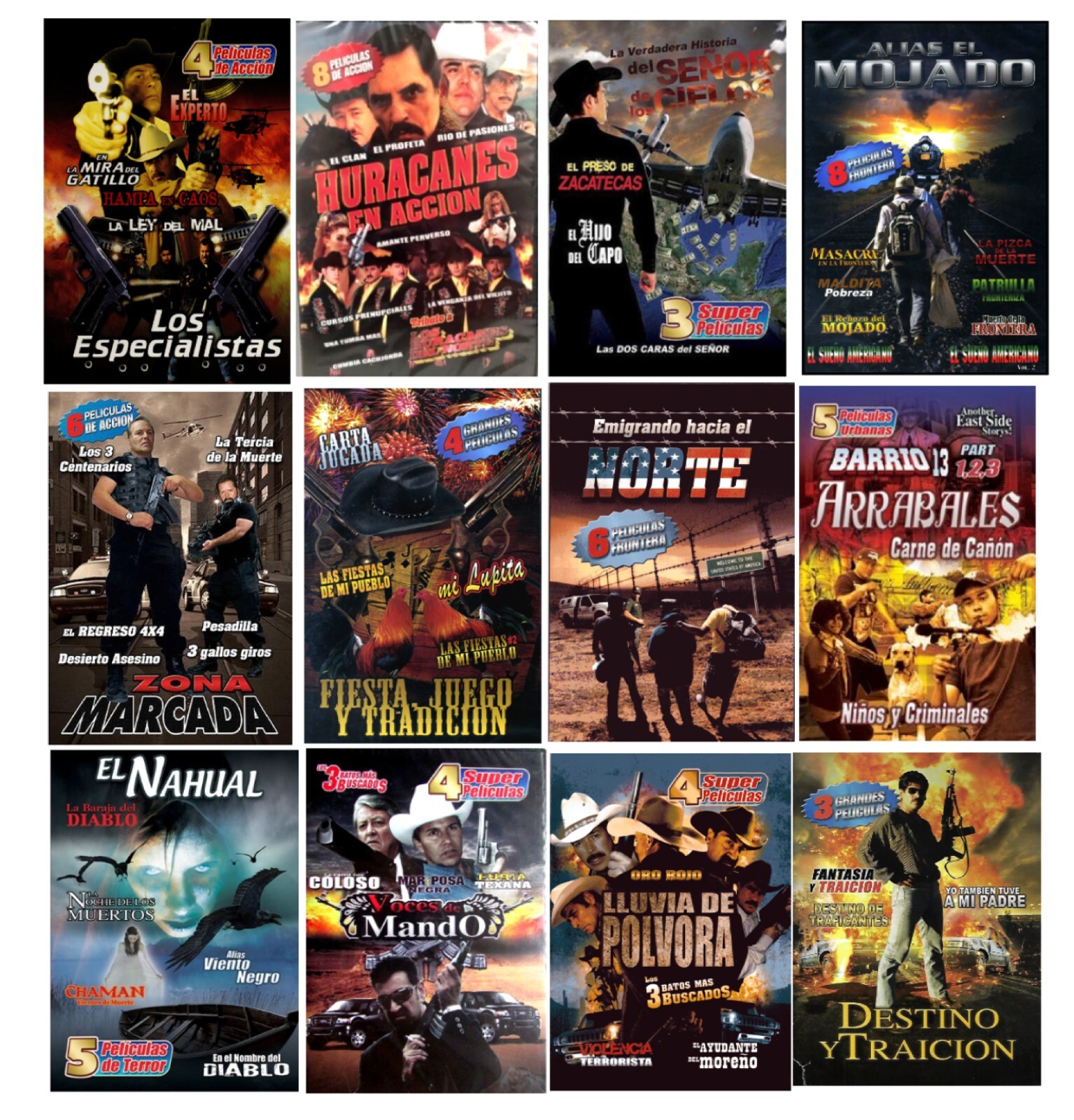 59 Different Spanish Movies on 12 DVD’s * All New Factory Sealed * 59 PELICULAS