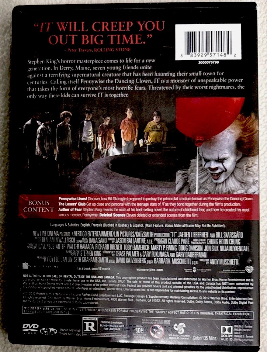 Stephen King “IT” Chapter 1 & 2 DVD Set Horror -Bill Skarsgard-Finn Wolfhard