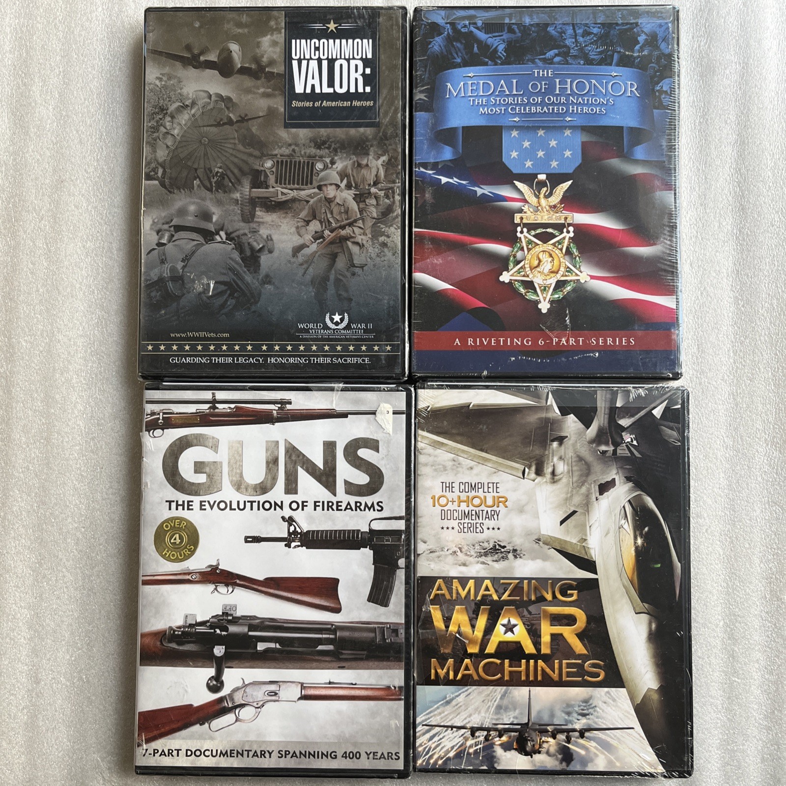 Amazing War Machines + Uncommon Valor + Guns + Medal Honor DVD Lot NEW w Fraying