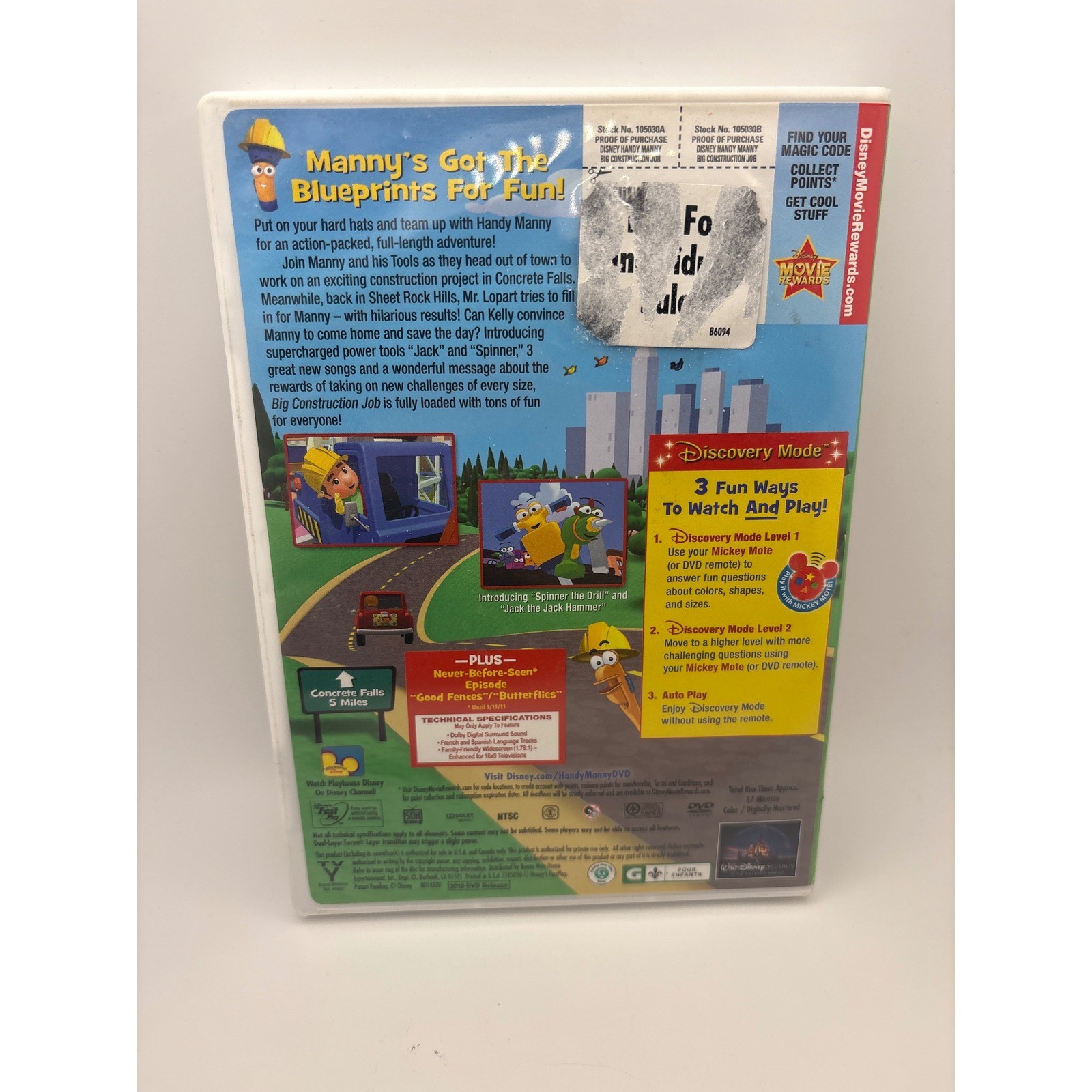 Disney Handy Manny Big Construction Job DVD Playhouse Disney Animated Movie