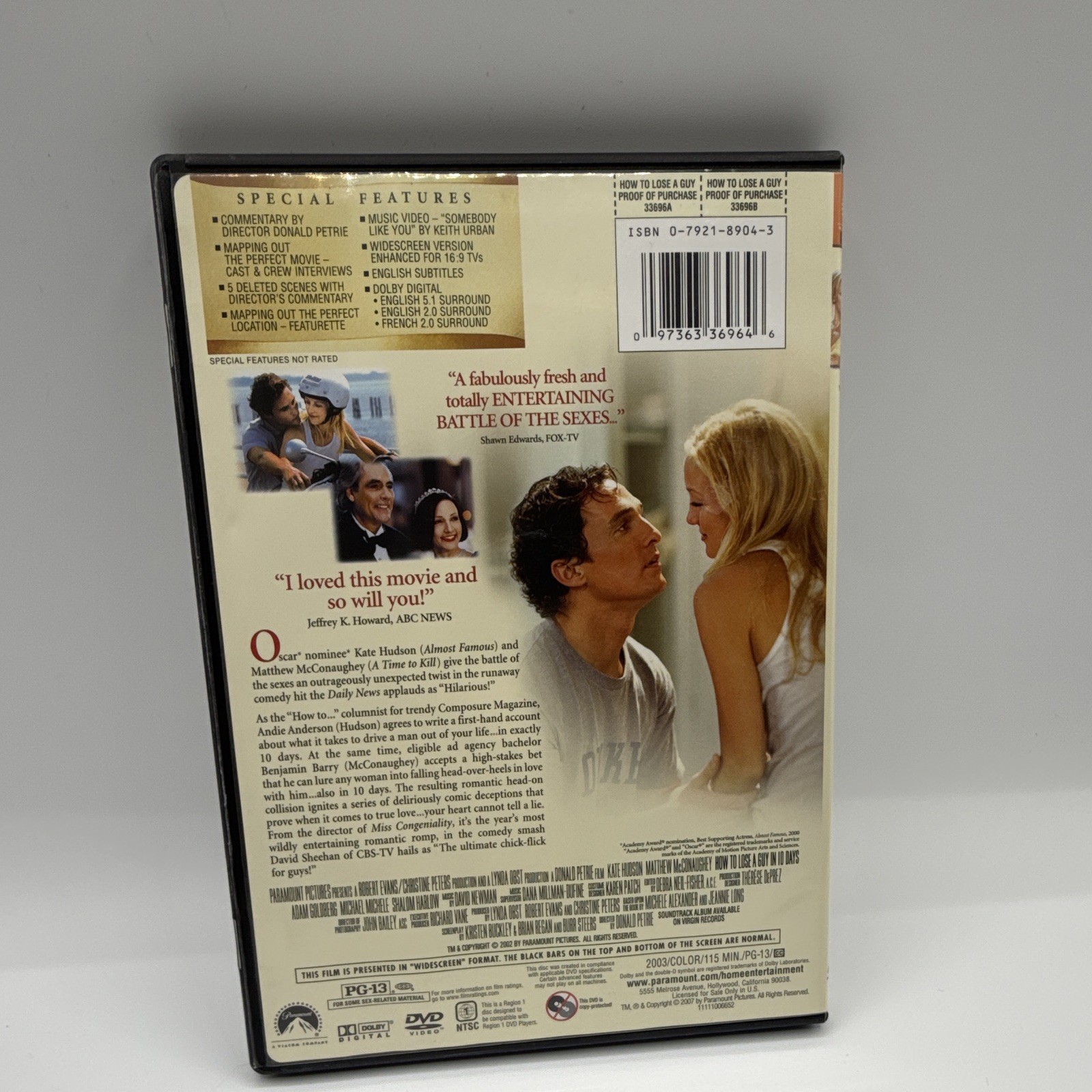 How to Lose a Guy in 10 Days (2003) DVD PG-13 Widescreen 116 min NTSC Eng/Fr