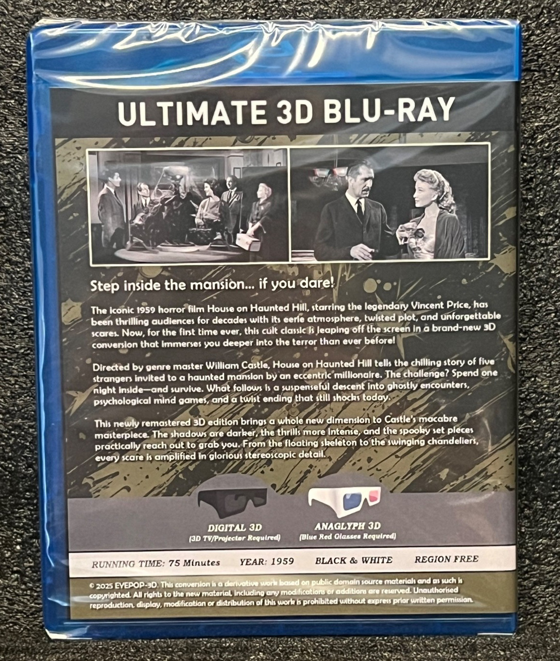 3D Blu-ray – House on Haunted Hill, Vincent Price 1959, Digital 3D + Anaglyph 3D