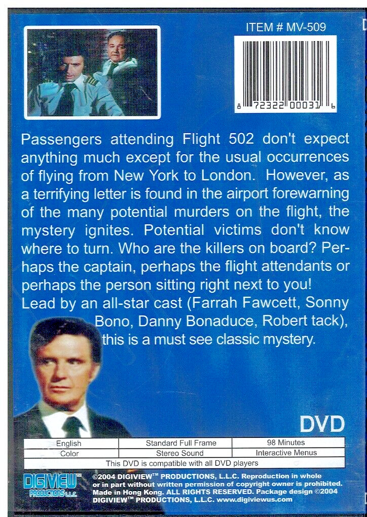 Murder on Flight 502 (DVD 1975) Fawcett, Robert Stack, Sonny Bono, Hugh O’Brien