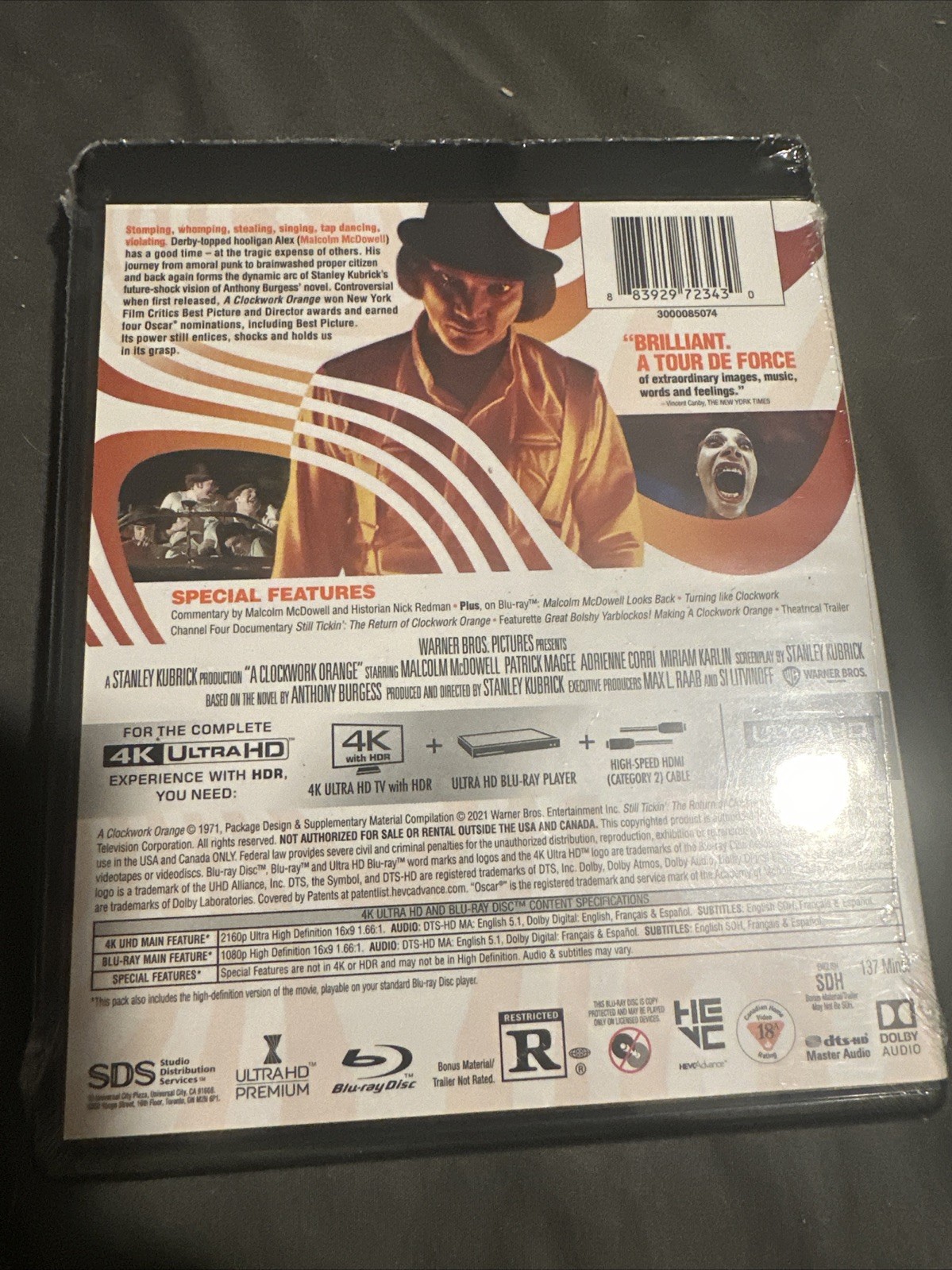 A Clockwork Orange 4K UHD Blu-ray Malcolm McDowell NEW