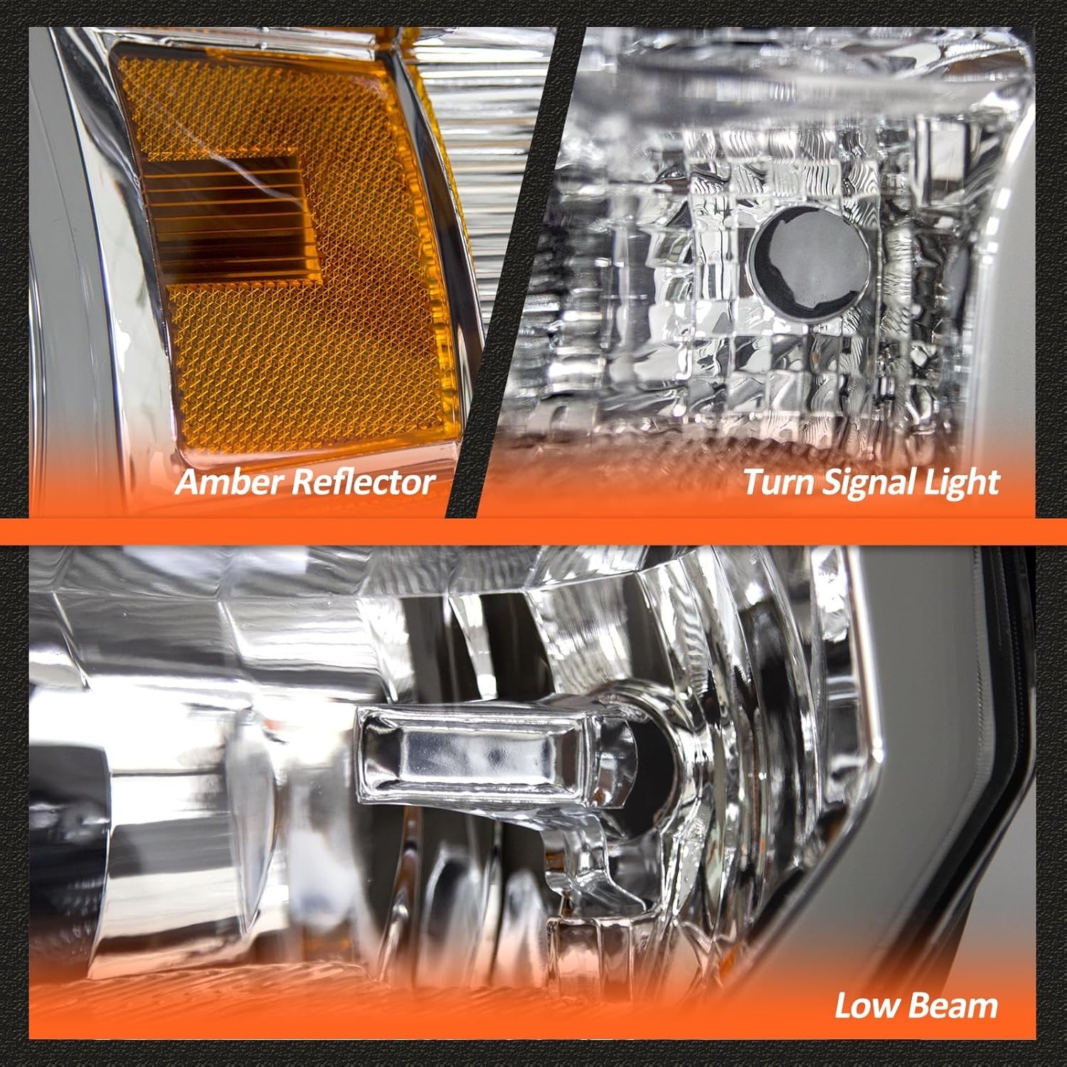 Headlight Assembly for 2015 2016 2017 Ford F150 with Chrome Housing Amber Reflec