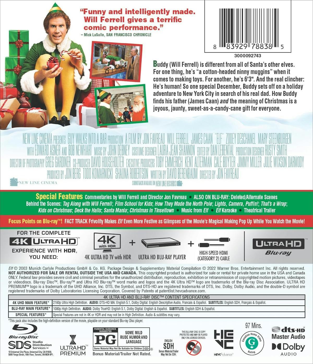 Elf 4K UHD Blu-ray Will Ferrell NEW