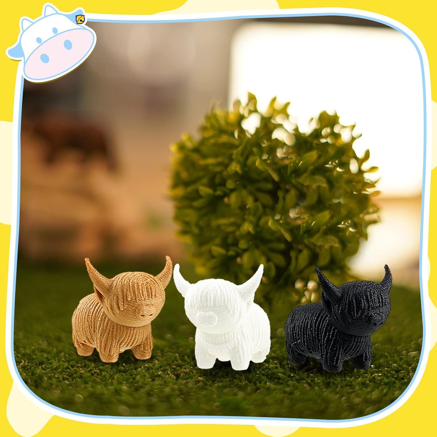 Henoyso 3 Pcs Highland Cow Figurine Decor Gift Cow…