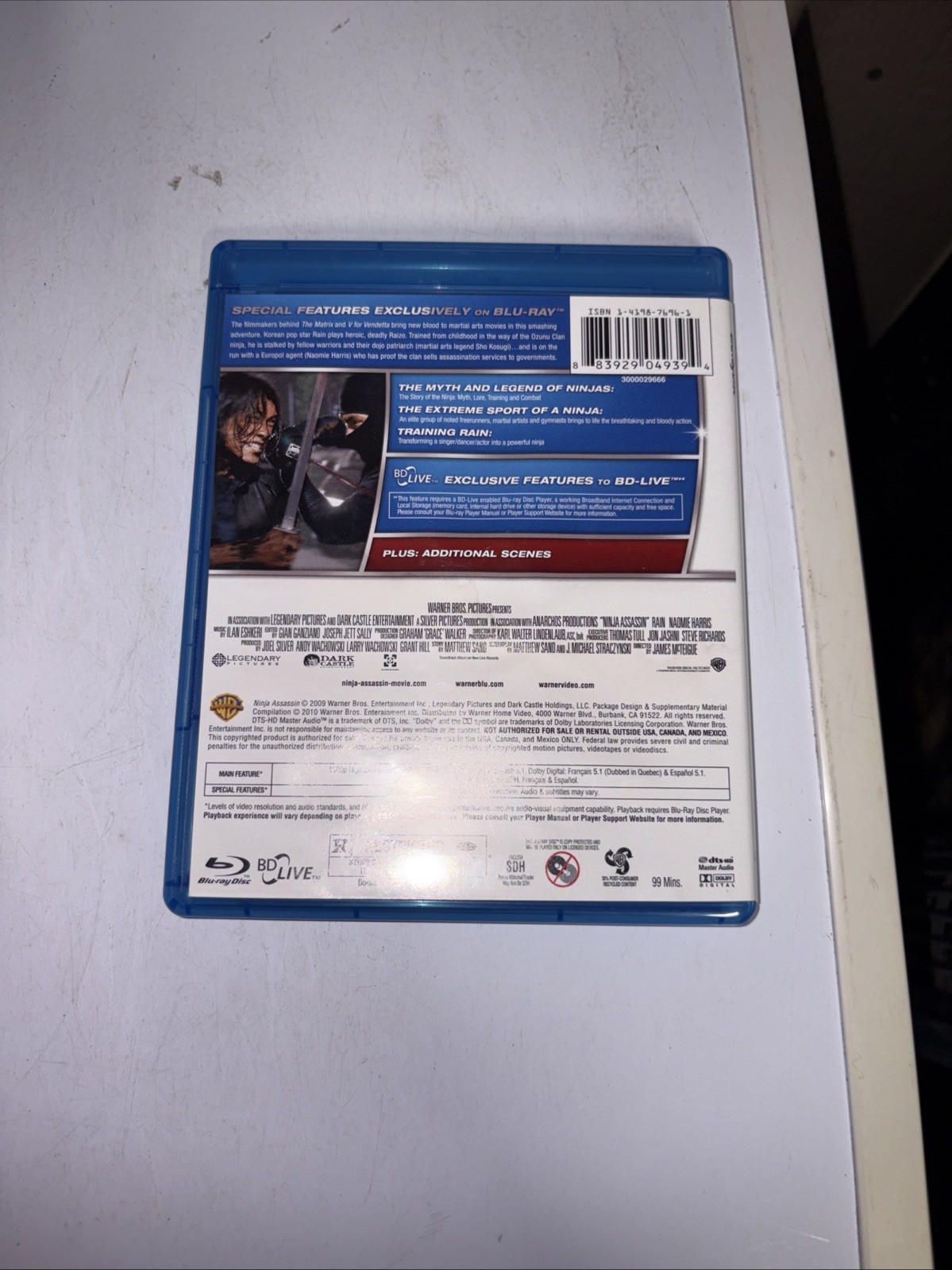 NINJA ASSASSIN (Blu-ray, 2009) Rain, Naomie Harris MINT