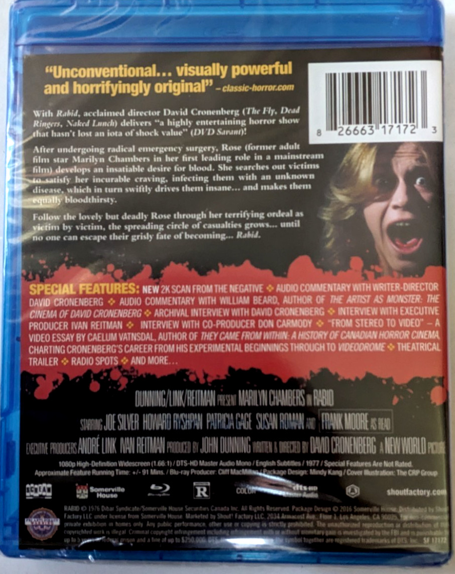Rabid Blu-ray Collector’s Edition David Cronenberg Marilyn Chambers Horror New