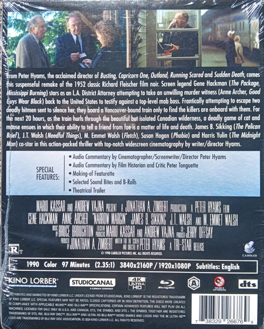 Narrow Margin 4K Ultra HD Blu-ray Widescreen Gene Hackman With Slipcover