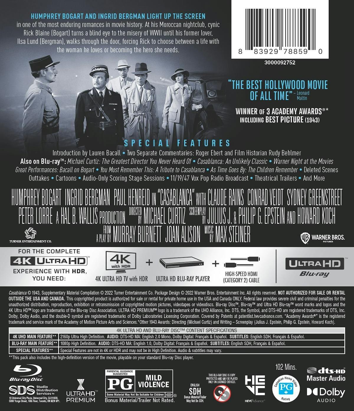 Casablanca 4K UHD Blu-ray Humphrey Bogart NEW
