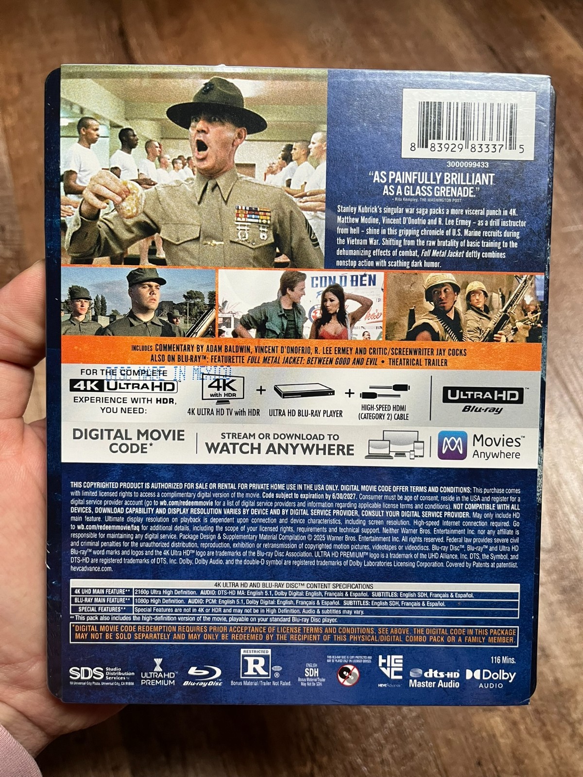 Full Metal Jacket w. Steelbook (4K UHD + Blu-ray + Digital, 1987, Region Free)