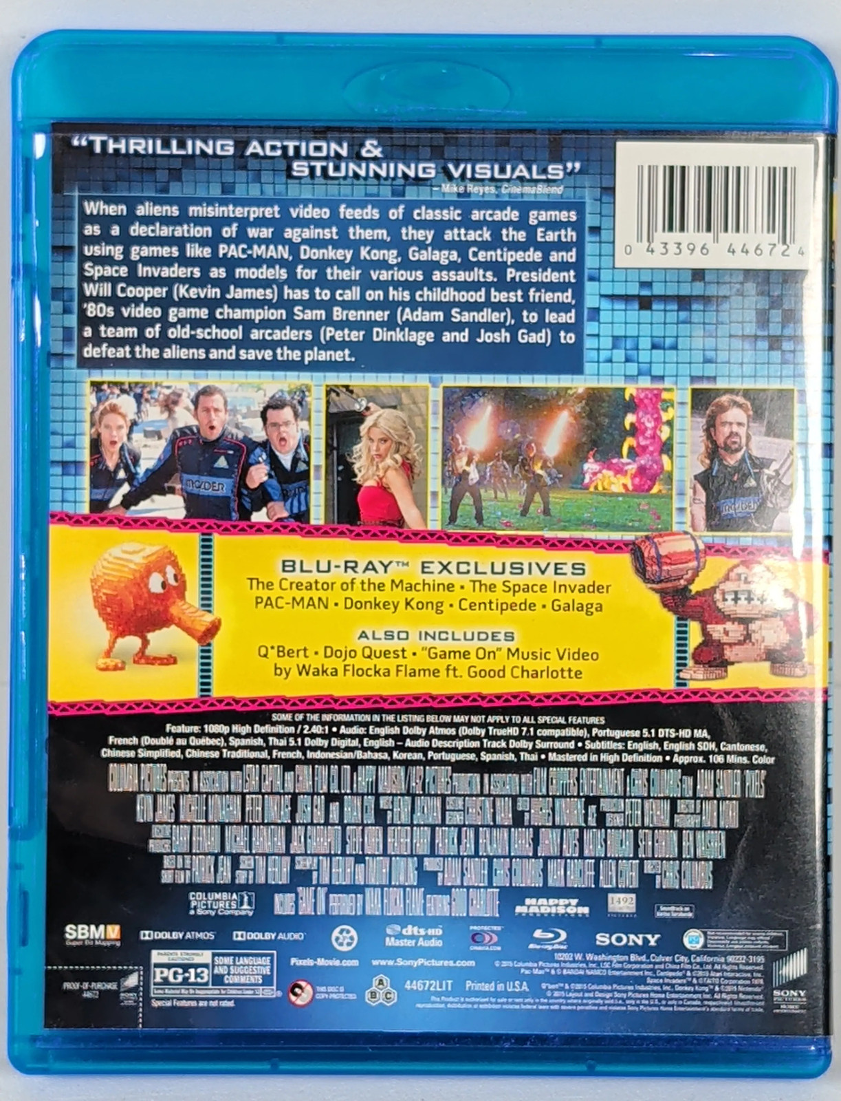 Pixels (2015) Standard Edition Blu-Ray Brand New Adam Sandler Free Shipping