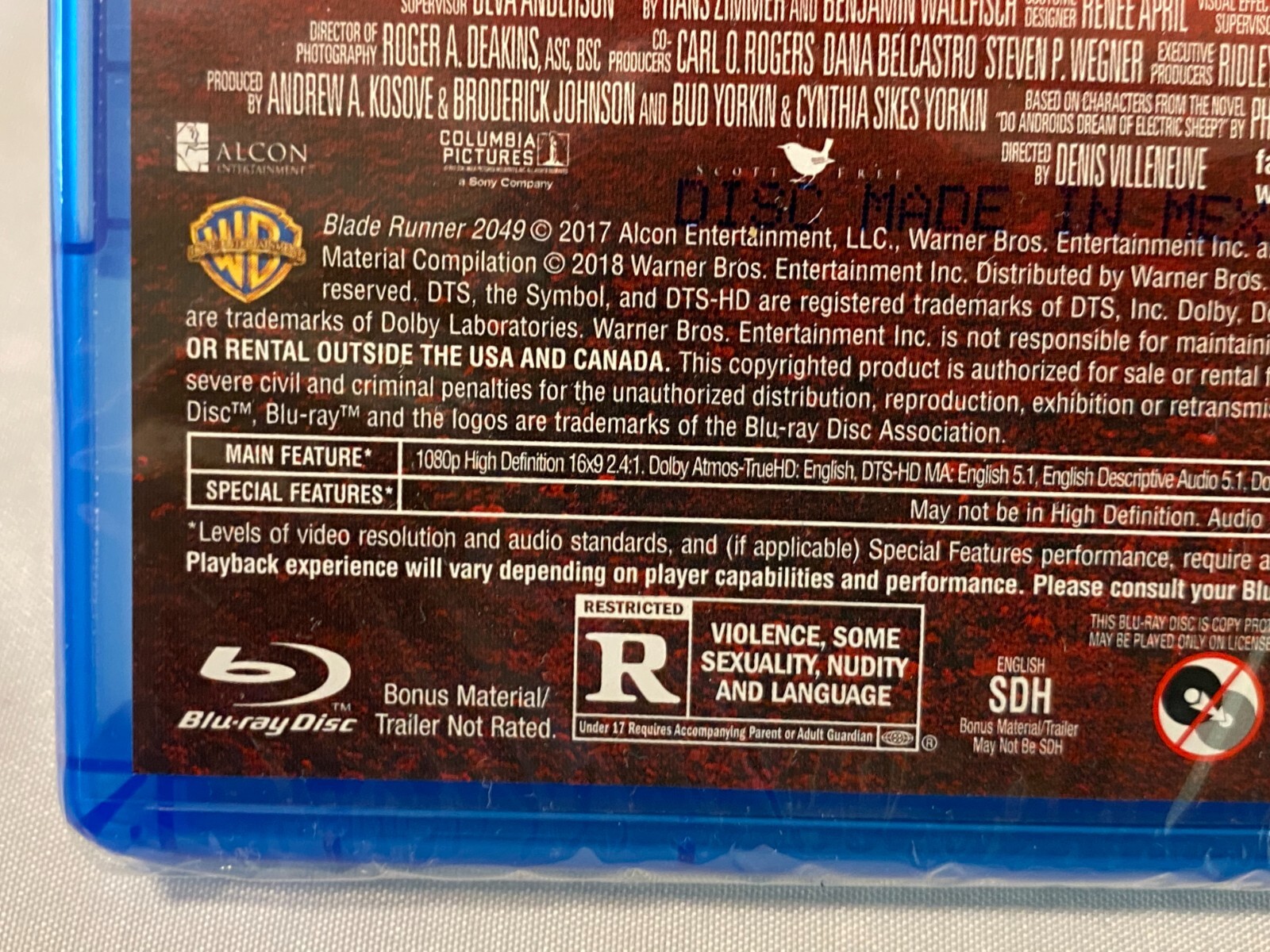 New Sealed 2017 Blade Runner 2049 Ryan Gosling & Harrison Ford Blu-Ray Disc