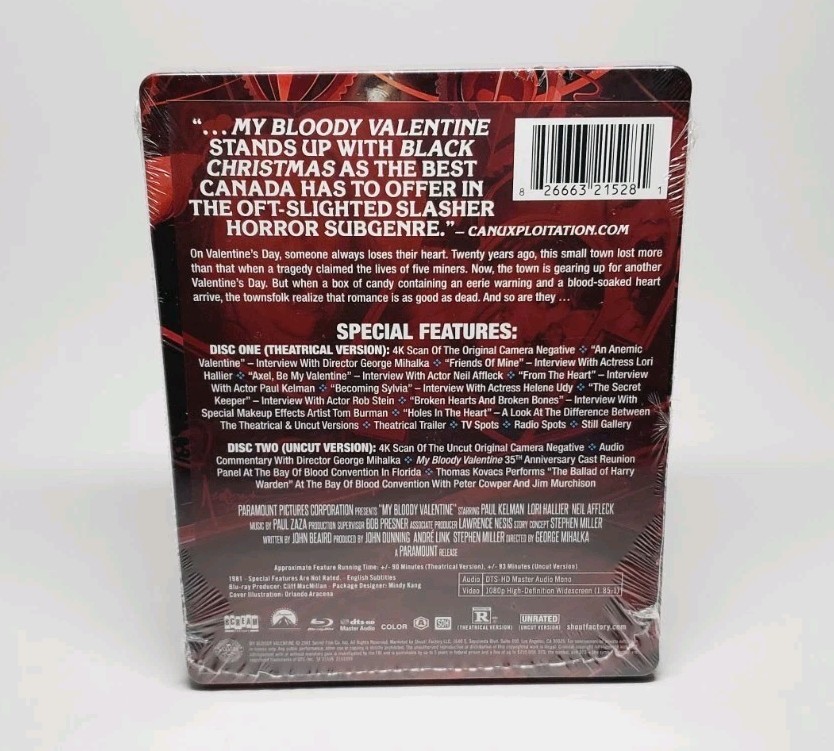 My Bloody Valentine | Blu-ray 1981 | Steelbook Scream Factory | New Sealed