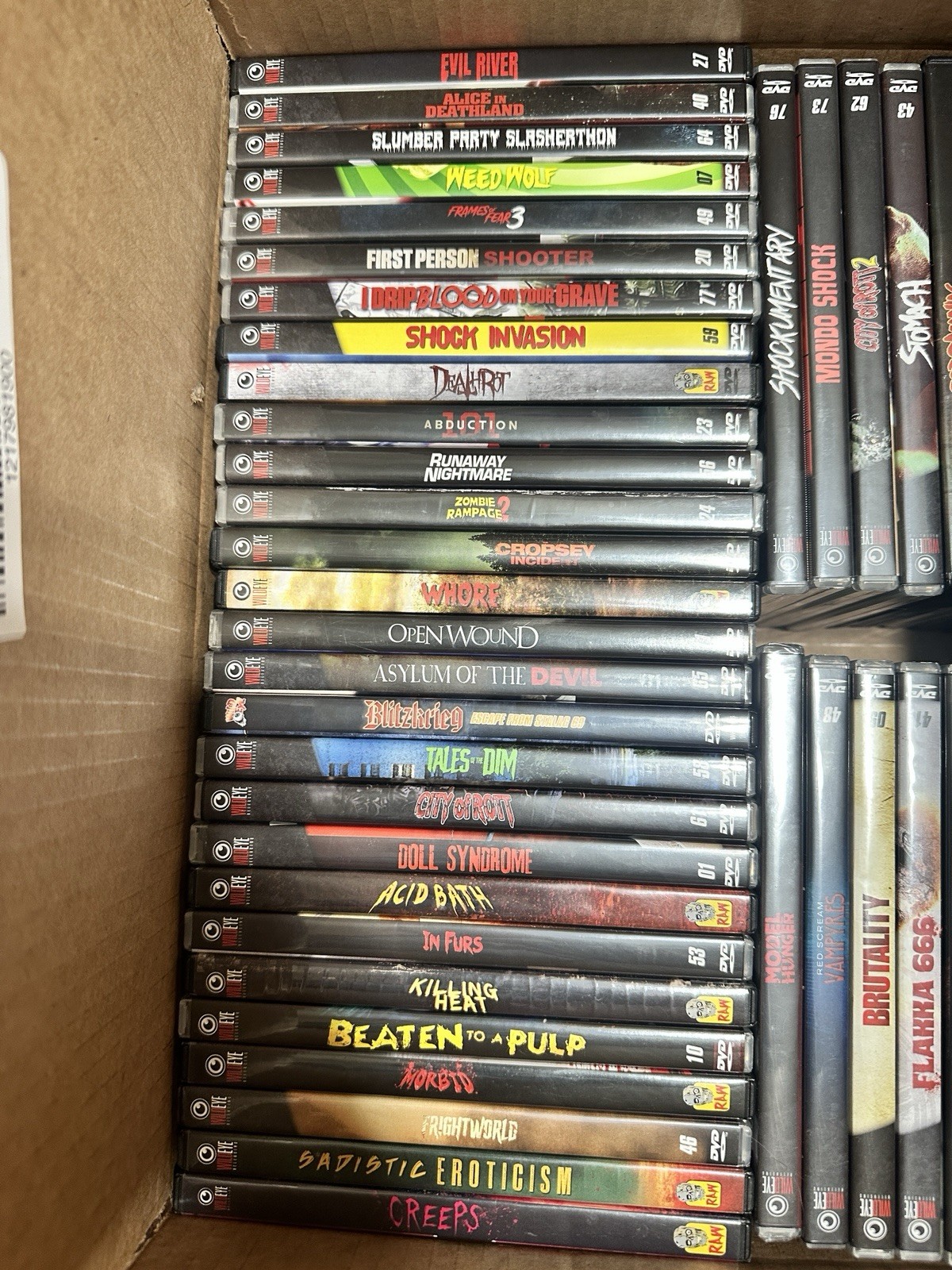 LOT 75x WILD EYE RAW & EXTREME DVD HORROR GORE BUNDLE COLLECTION SEE PICS/INFO