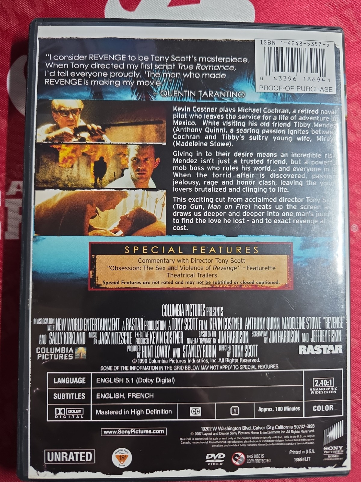 Revenge Unrated Director’s Cut DVD 2007 Kevin Costner Anthony Quinn 100 Minutes