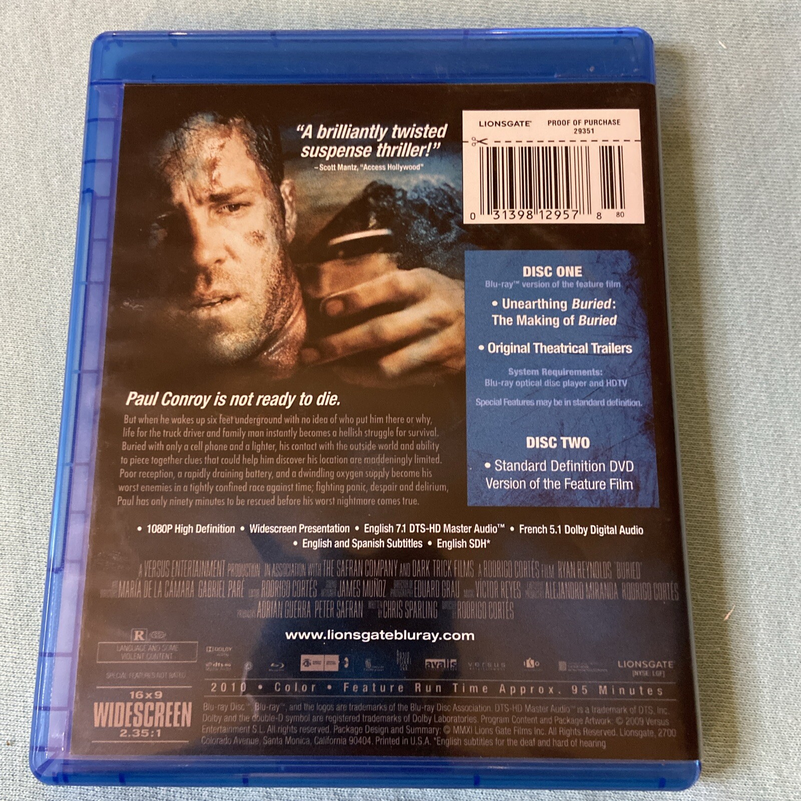 Buried Blu Ray Only Horror Suspense Buried Alive Ryan Reynolds Rodrigo Cortes