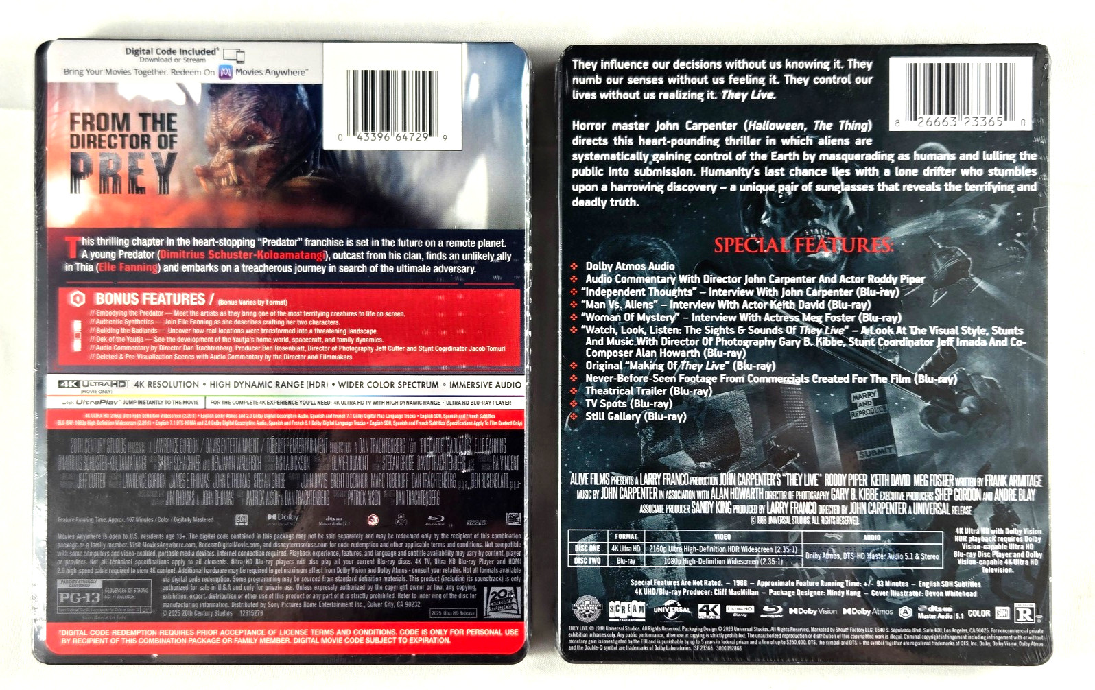 Predator: Badlands 4K+Blu-ray+Digital STEELBOOK & They Live 4K STEELBOOK Horror