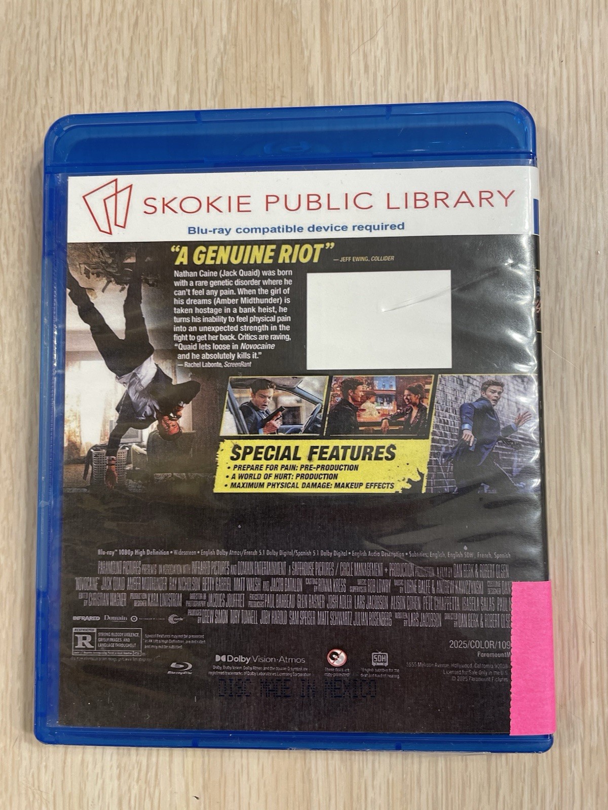 NOVOCAINE BLU RAY MOVIE 2025 PLAYS GREAT JACK QUAID AMBER MIDTHUNDER HILARIOUS