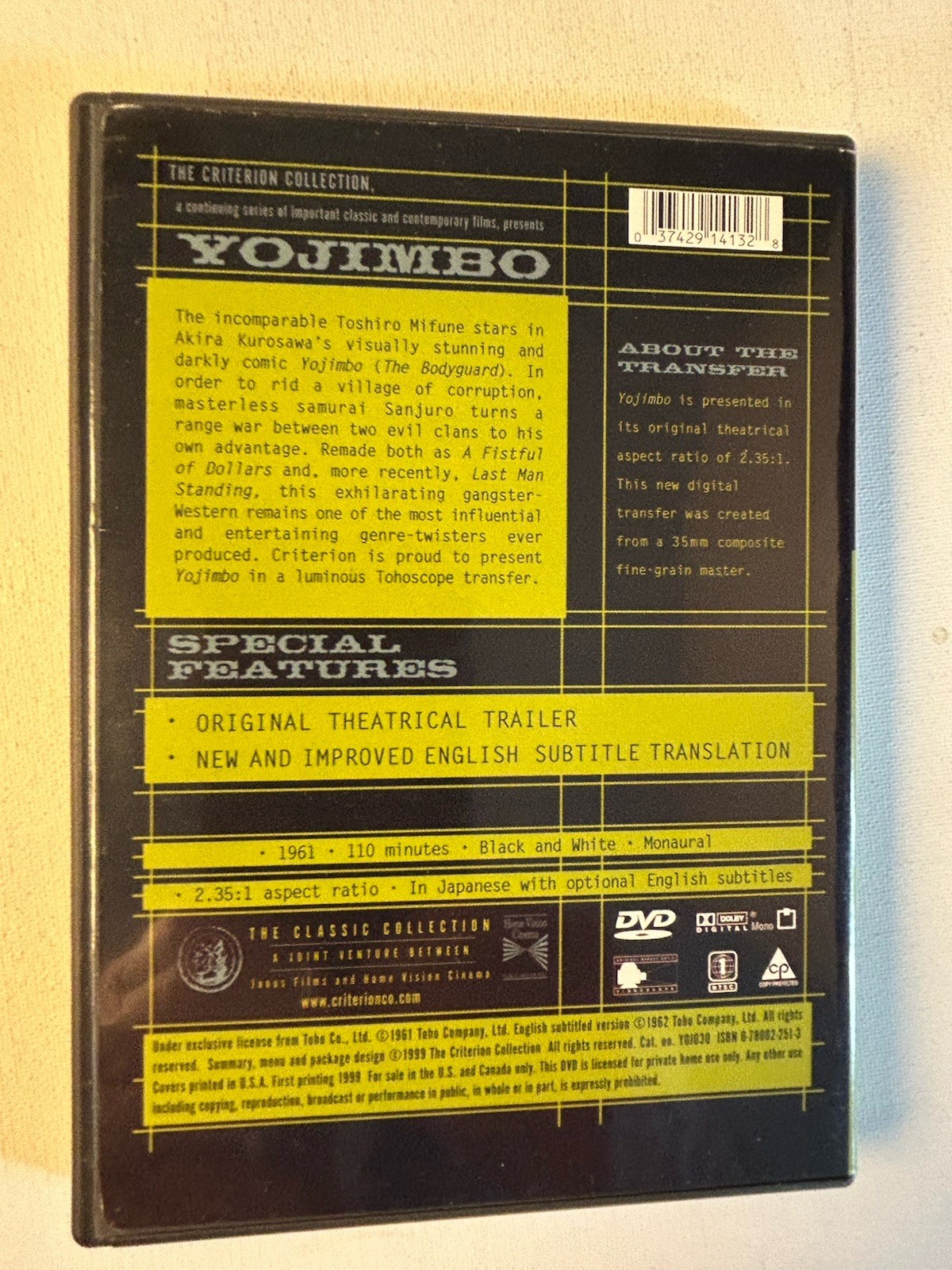 KUROSAWA Yojimbo DVD 1962 Criterion Collection Toshiro Mifune Japanese Language