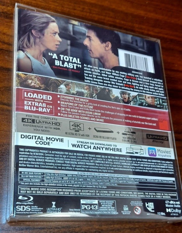Edge of Tomorrow -Live Die Repeat (4K)SLIPCOVER w/PROTECTIVE SLEEVE-NEW-Free S&H